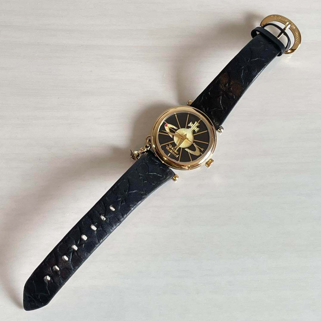 Vivienne Westwood Black Leather Orb Watch