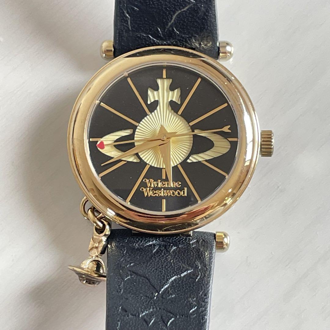 Vivienne Westwood Black Leather Orb Watch